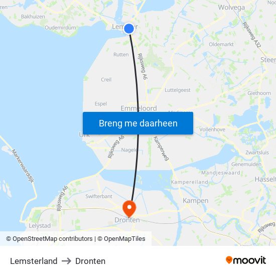 Lemsterland to Dronten map