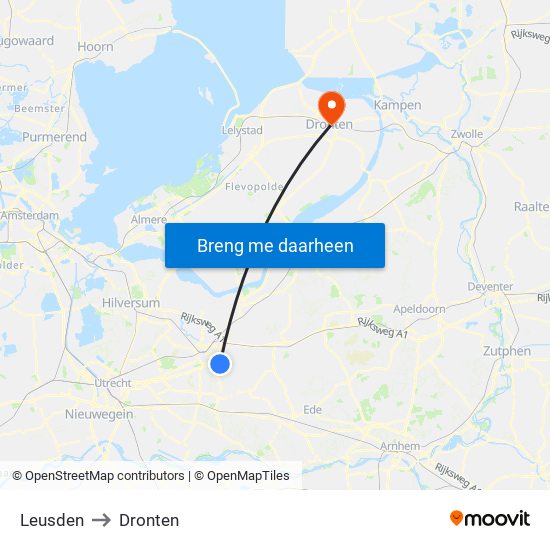 Leusden to Dronten map