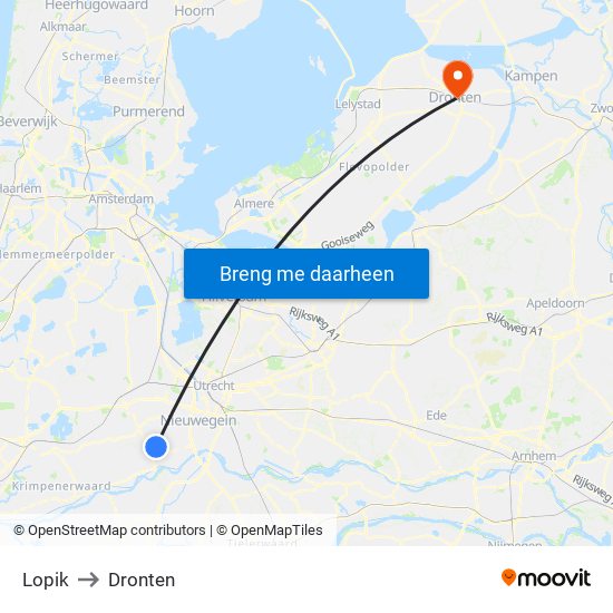 Lopik to Dronten map