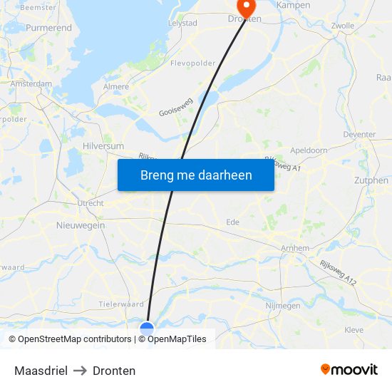 Maasdriel to Dronten map