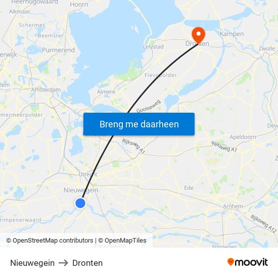 Nieuwegein to Dronten map