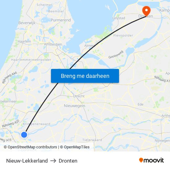 Nieuw-Lekkerland to Dronten map