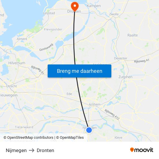 Nijmegen to Dronten map