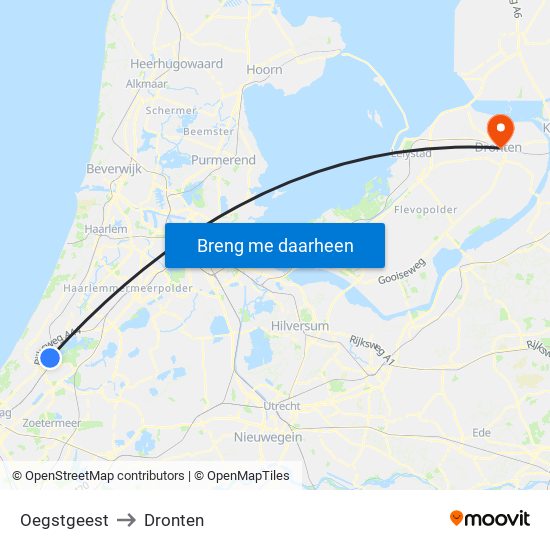 Oegstgeest to Dronten map