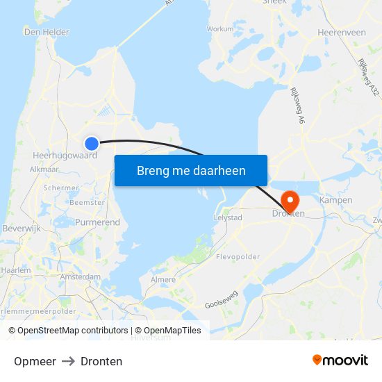 Opmeer to Dronten map