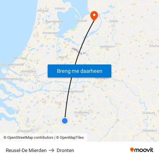 Reusel-De Mierden to Dronten map