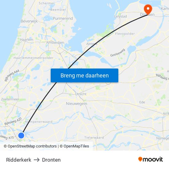 Ridderkerk to Dronten map