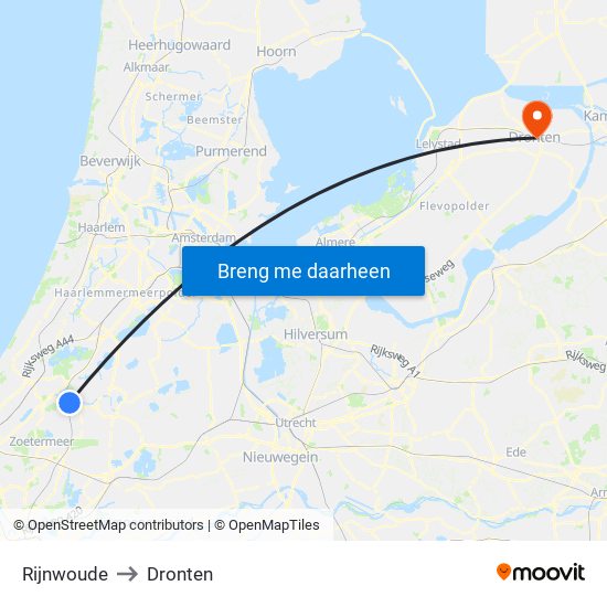 Rijnwoude to Dronten map