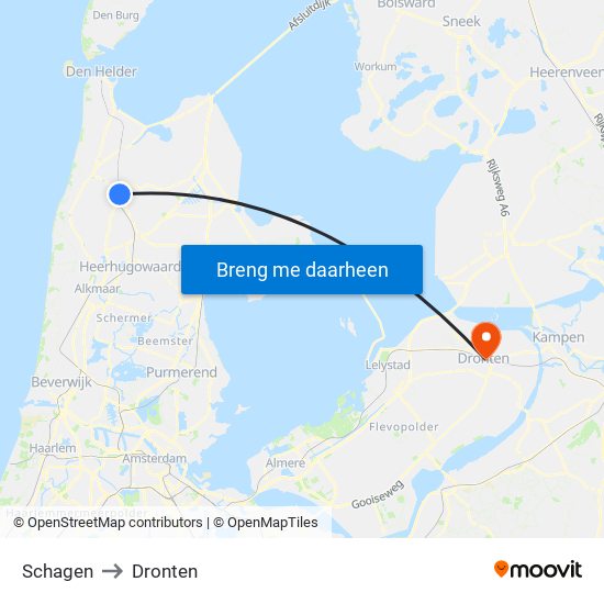 Schagen to Dronten map