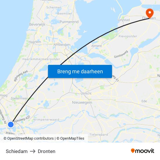 Schiedam to Dronten map