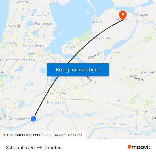 Schoonhoven to Dronten map