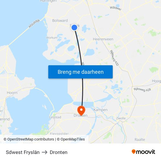Sdwest Fryslân to Dronten map
