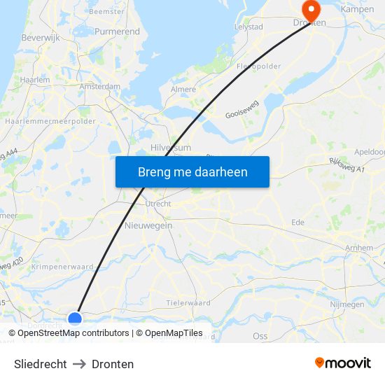 Sliedrecht to Dronten map