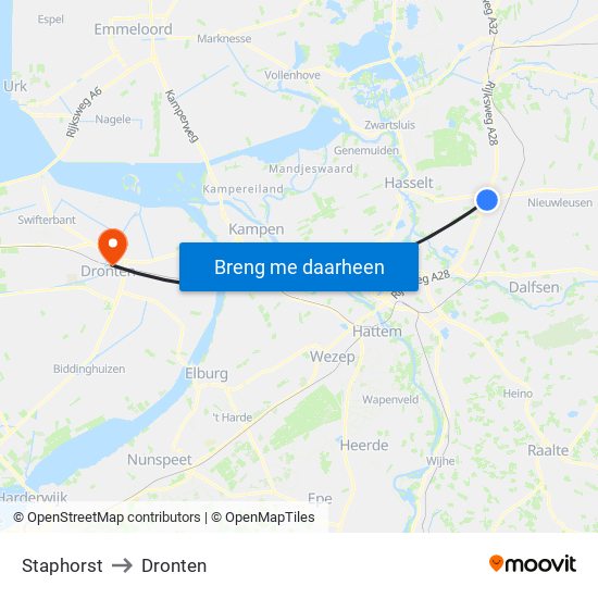 Staphorst to Dronten map