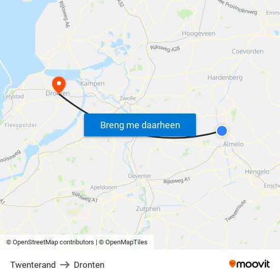 Twenterand to Dronten map