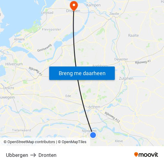 Ubbergen to Dronten map