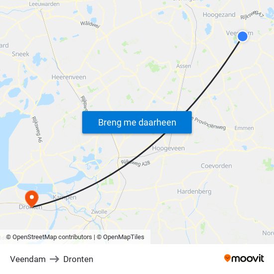 Veendam to Dronten map