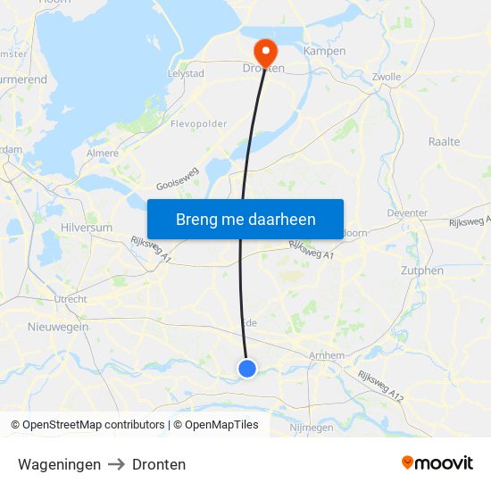 Wageningen to Dronten map