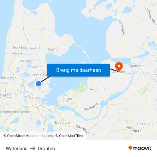 Waterland to Dronten map