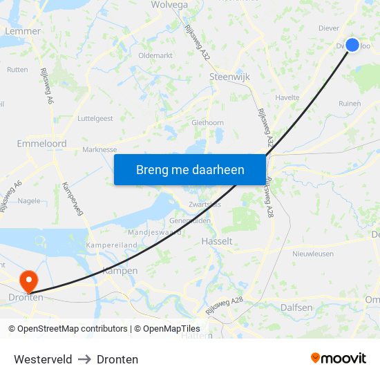 Westerveld to Dronten map