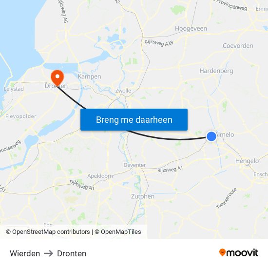 Wierden to Dronten map