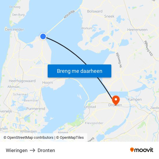 Wieringen to Dronten map