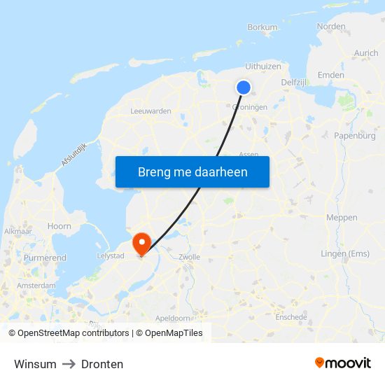 Winsum to Dronten map