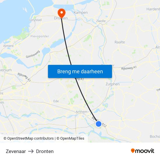 Zevenaar to Dronten map