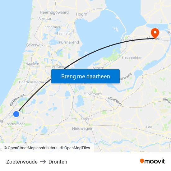 Zoeterwoude to Dronten map