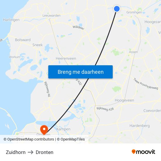Zuidhorn to Dronten map