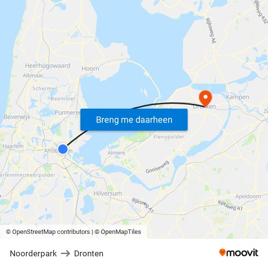 Noorderpark to Dronten map