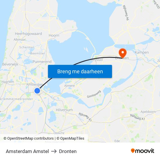 Amsterdam Amstel to Dronten map