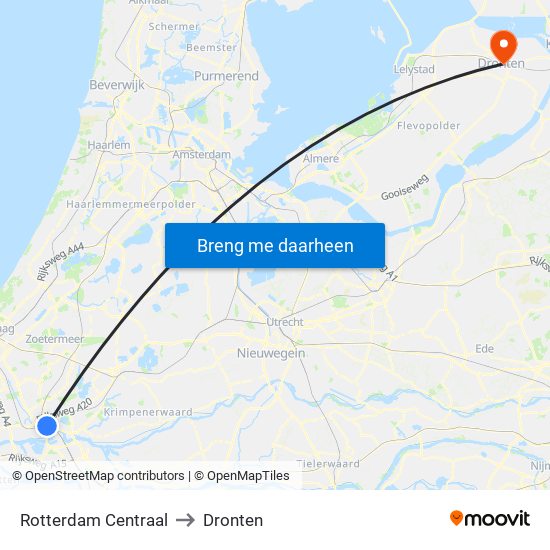 Rotterdam Centraal to Dronten map