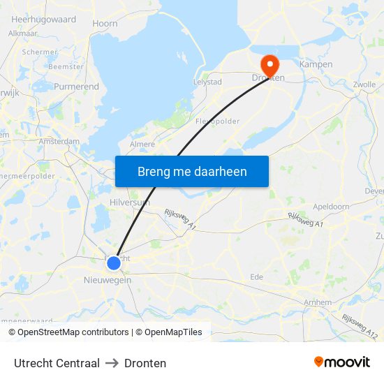 Utrecht Centraal to Dronten map