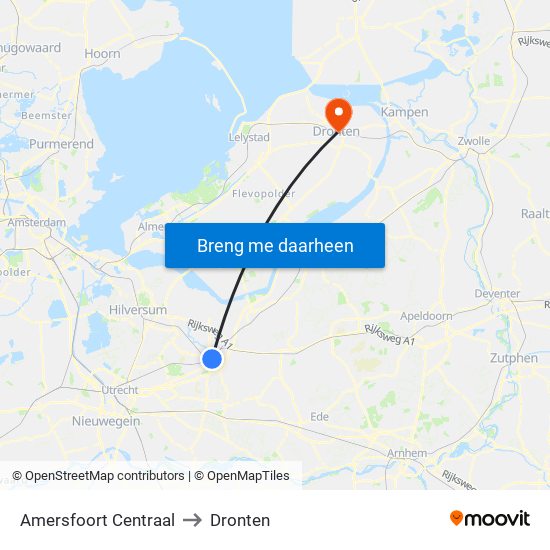 Amersfoort Centraal to Dronten map