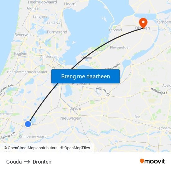 Gouda to Dronten map