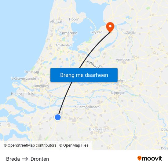 Breda to Dronten map