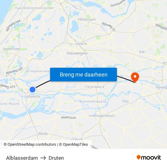 Alblasserdam to Druten map