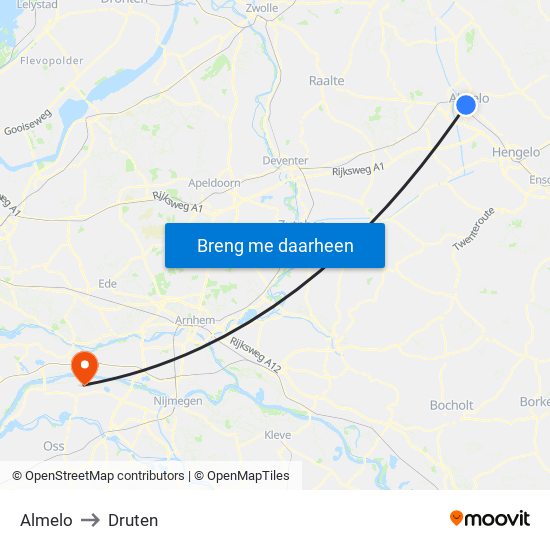 Almelo to Druten map