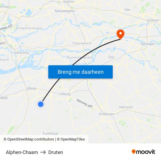 Alphen-Chaam to Druten map