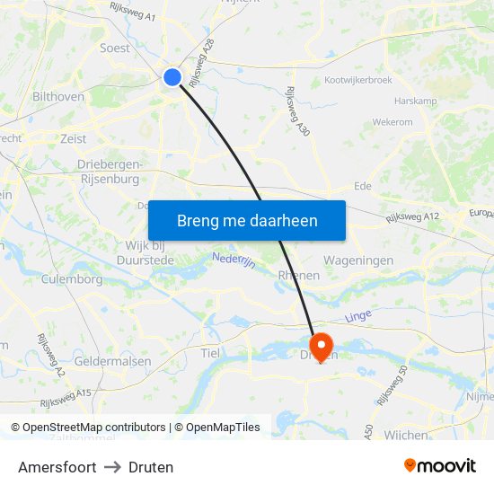 Amersfoort to Druten map