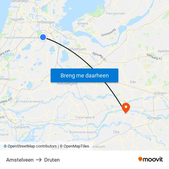 Amstelveen to Druten map