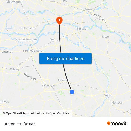 Asten to Druten map