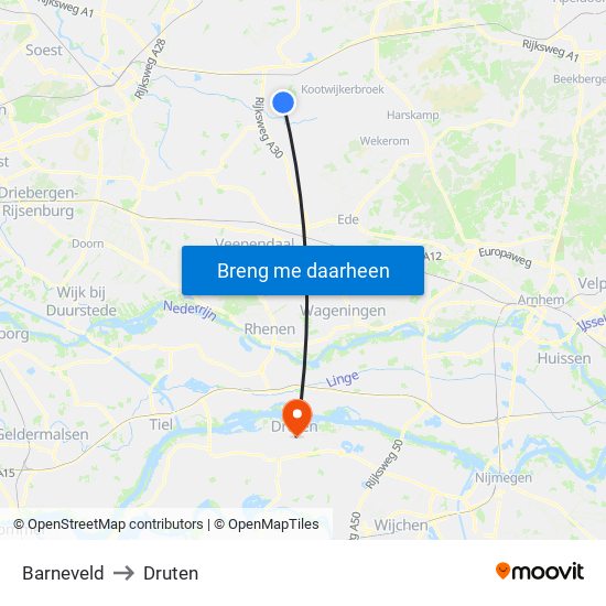 Barneveld to Druten map