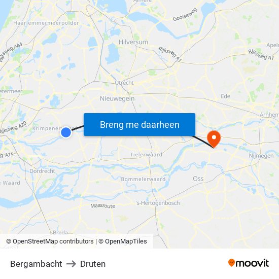 Bergambacht to Druten map