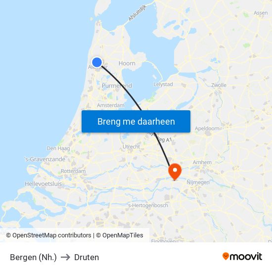 Bergen (Nh.) to Druten map
