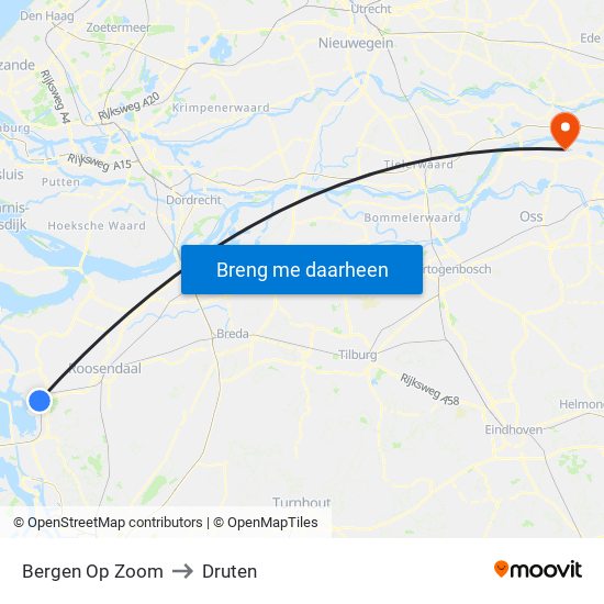 Bergen Op Zoom to Druten map