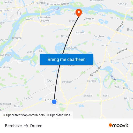 Bernheze to Druten map