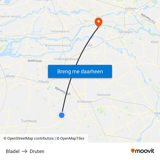 Bladel to Druten map