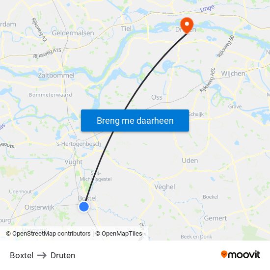 Boxtel to Druten map